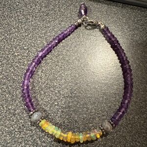 SUNDANCE CATALOG Amethyst, Ethiopian Welo Opal Labradorite Silver Bracelet